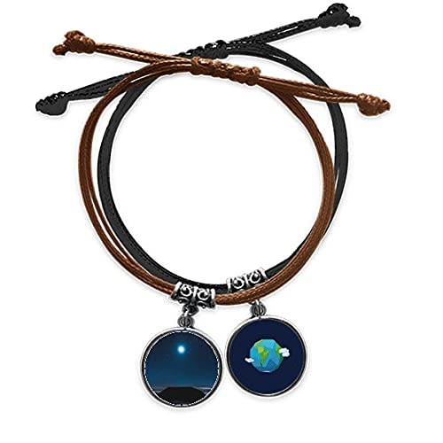 Pulsera de cuerda de luna y cielo nocturno con diseño de cadena de cuero ajustable