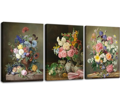 Image of msspart Flowers in a Porcelain Vase Classic Painting by Ferdinand Georg Waldmuller Canvas Wall Art, Vintage Floral Pictures Artwork Print for Living Room, Bedroom Dining Room Home Decor