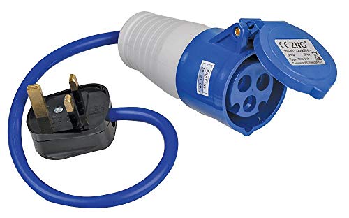PRO ELEC PELB0137 16A, 230V, 1 Gang UK 13A Mains Plug to CEE Socket Extension Lead, 2P+E, Blue, 350mm