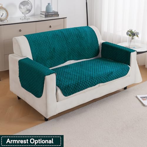 Image of HOKIPO Quilted Sofa Cover 2 Seater for Seat & Back, Washable Kids & Pet Friendly Sofa Cover, 'Quilt Classic' Teal (IN-926-TEAL*2)