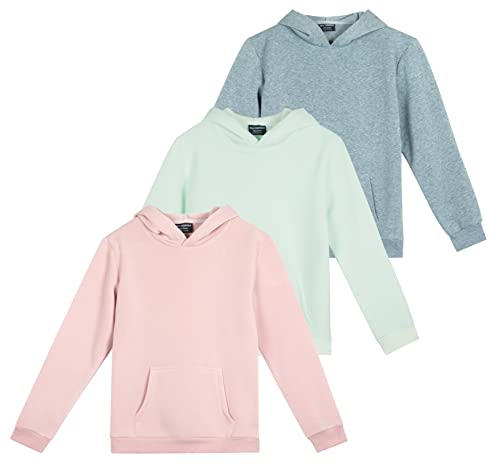 3 Pack: Girls Fleece Pullover Hoodie Long Sleeve Sweatshirt Cute Soft Teen Fashion Sweater Uniform Youth Active Athletic Gym Tops Clothes Kids Plain Black Blue Hoody Hooded Warm - Set 1 , Xs (7) #TOP10