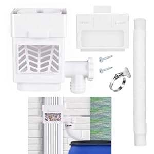 Rain Barrel Diverter Kit, Downspout Diverter Fits for 2×3 or 3×4 Inch Gutter Downspouts, Rainwater Collection System with Adjustable Valve and Filter – White
