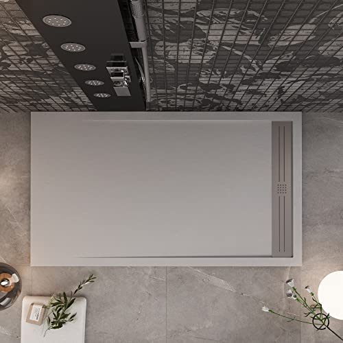 Duschwanne aus hellgrauem Marmorharz mit RELAX-Stein-Beton-Effekt - 90x190 – Bild 6