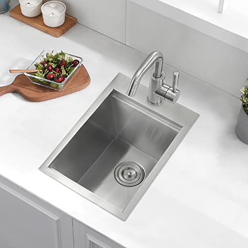 15 Drop in Stainless Steel Kitchen Bar Sink, Luckyhorse 15” x 20” x 10” 18 Gauge Stainless Steel Outdoor Small Workstation Kitchen Sink LH022L by Lucky horse - Used condition - Image 8