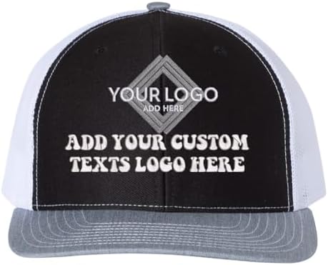 INK STITCH Richardson 112 Custom Embroidery Add Logo Texts Trucker Caps (US, Alpha, One Size, Black/Grey/White)