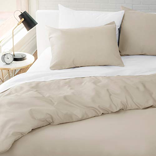 Welhome Kensington 100% Cotton Sateen Full Queen Size Duvet Cover Set with Button Closure | Buff Brown | 88 x 92  500 Thread Count | 3 Piece Set | Smooth Soft & Comfortable