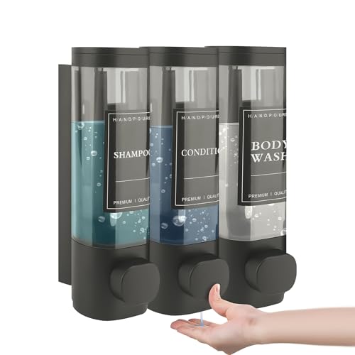 MEKOTRIN Soap Dispenser, 3 Chamber Shampoo and Conditioner Dispenser, Refillable Wall Mounted Shower Soap Dispenser with Waterproof Labels for Bathroom Kitchen (Gray,3x300ml) by MEKOTRIN - Used condition - CA$19.01