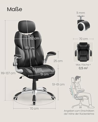 SONGMICS Bürostuhl, Gaming-Stuhl, verstellbare Kopfstütze, Wippfunktion, Schreibtischstuhl...