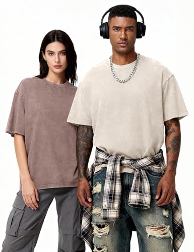 Image of Eiscntd Mens Oversized T-Shirts Heavyweight Cotton Vintage Unisex Baggy Tee