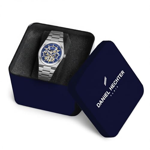 Image of Daniel Hechter Paris Austerlitz Collection Skeleton Style Analog Watch for Men with Luminous Hands and Stainless Steel Strap - Mechanical-Inspired.