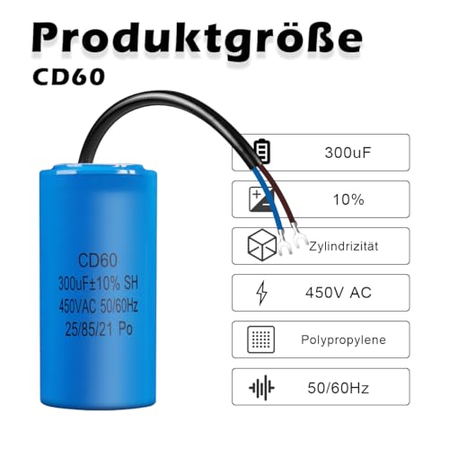 ANGEEK Condensateur de Démarrage de Moteur, 450V 300uf 50/60Hz, Pour Réfrigérateur, Pompe, Générateur – vue 2