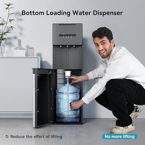 Image of EUHOMY Self Cleaning Bottom Loading Water Cooler Dispenser, 3 Temperatures (Cold, Warm, Hot), Child Safety Lock, LED Indicator Light, Water Dispenser for Home, Apartment, Office, Black