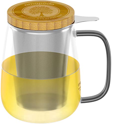 Tosnail Glastasse Mit Deckel & Tee-Ei | 2 Stück, 400 Ml, BPA-frei | Klare Teetasse Für Losen Tee