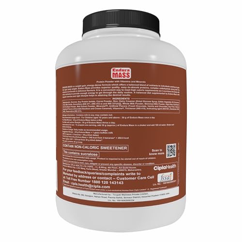 Endura Mass Weight Gainer 3000 g Chocolate Flavour | Unique blend of 3 sources of protein, carbs, vitamins & essential minerals | Ideal for Children above 10 years, men, women & athletes.