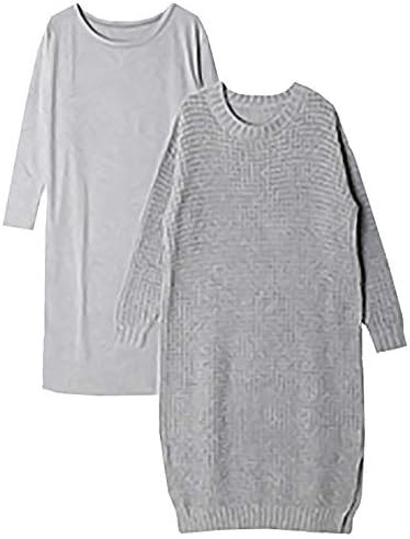 Amazon ２点セット ニットワンピース レディース ロング ニット ワンピース グレー ワンピース チュニック 通販
