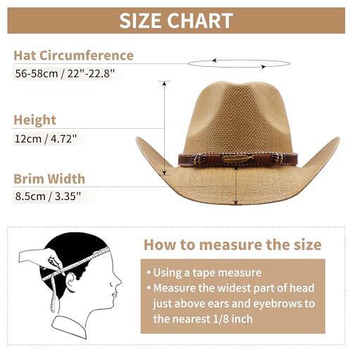 Image of SAJUZEN Men & Women's Straw Cowboy Hat with Wide Brim