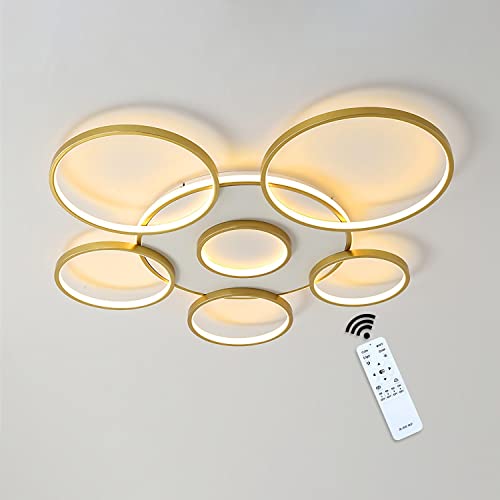 Lámpara de techo LED regulable con mando a distancia plafón moderno dorado de 58W para comedor