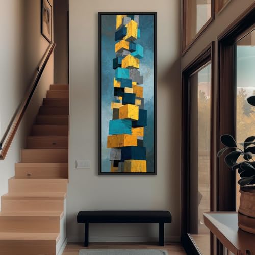 Toile géométrique empilée pour structurer un mur haut sans cadre - 2