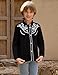 EDFTM Western Embroidered Cowboy Shirts for Boy, Casual Button Down Long Sleeve Shirt Floral Design Retro Shirt Black White 9-10 Years