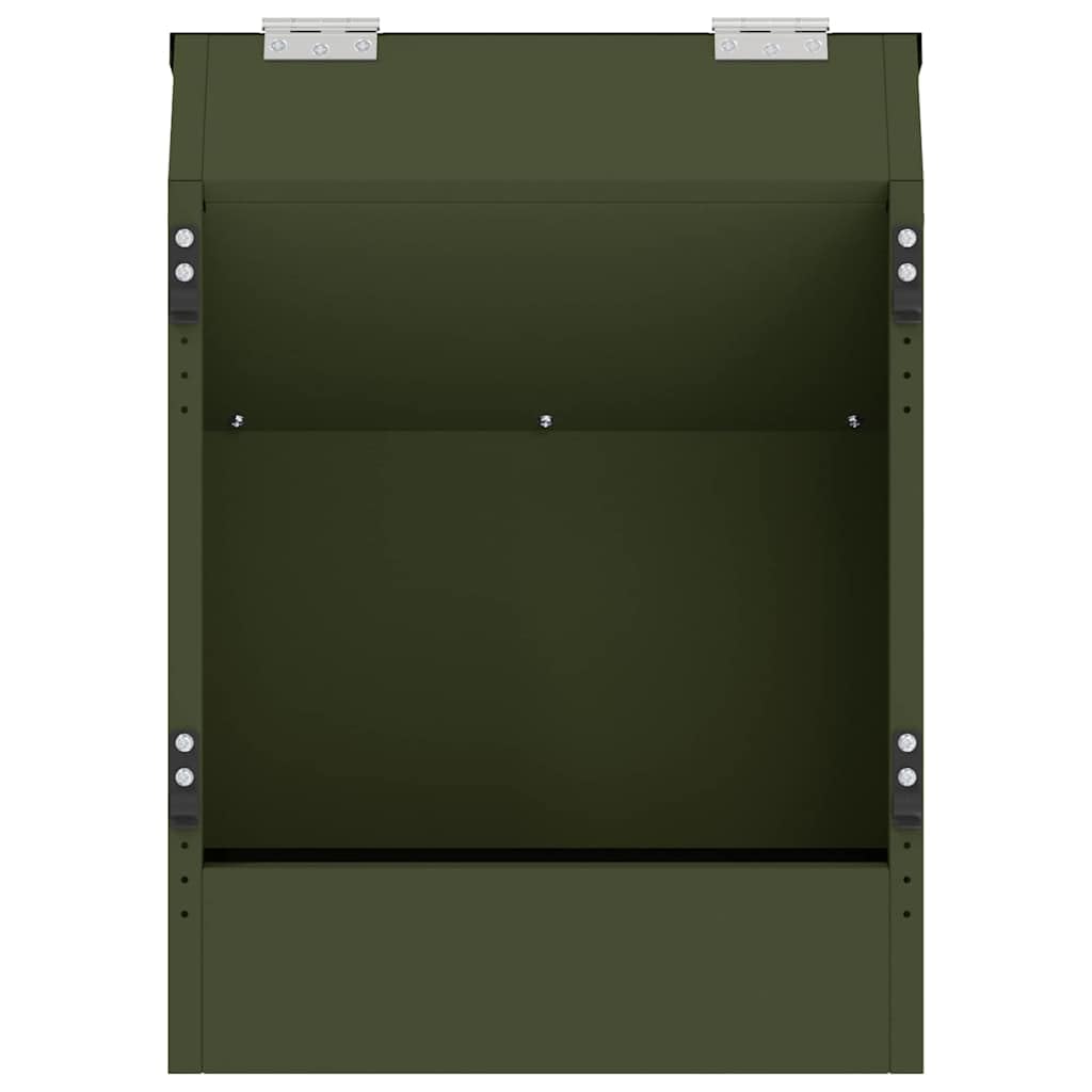 Moderner Kaninchenfutterautomat aus Stahl in Olivgrün – Robuster Kleintierfütterer für drinnen und draußen, 33,5 x 25,5 x 45,5 cm