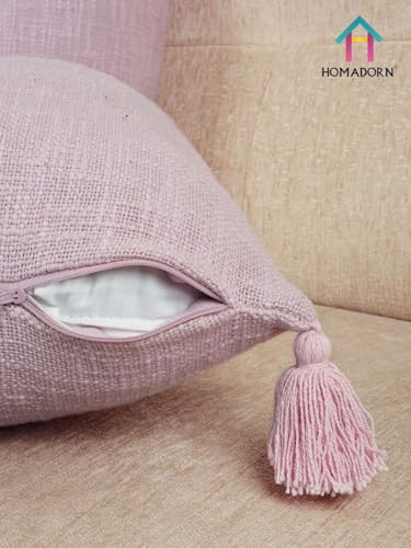 Image of HOMADORN Luxury Cotton Handmade Decorative Boho Throw Pillow Covers with Tassels for Sofa Couch Living Room Indoor Outdoor Chair Car Farmhouse (16X16 INCHES (Square), Lavender (Pack of 2))