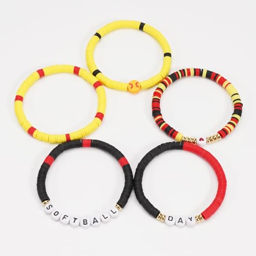 Image of Football Baseball Soccer Beaded Bracelets for Women Stackable Game Day Sports Theme Bracelet