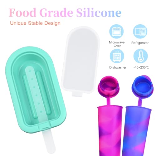 Silicone Popsicle Moulds & Ice Cream Moulds, 10 PCS Reusable Ice Lolly Maker Set with Lids, BPA Free Dishwasher Safe Ice Pop Molds for DIY Cakesicles, Craft Popsicle, Soothing Teethers - Image 5