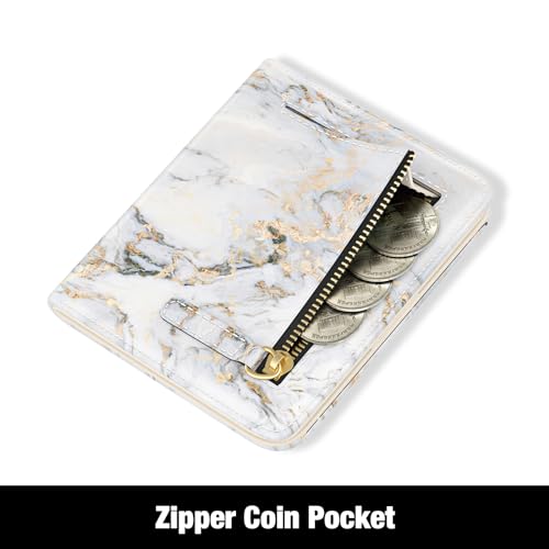 Image of Rouidr Womens Wallet, RFID Small Slim Wallet for Women, Cute Bifold Leather Pocket Credit Card Holder Ladies Mini Purse with Zipper Coin Pocket & ID Window, Gray Gold Marble