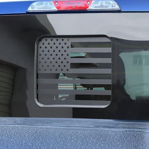 Zxiaochun Rear Window American Flag Decal for Ford F150/F250/F350 2015-2021 2022 2023 2024 2025 2026 Back Middle Sliding Window USA Flag Vinyl Sticker Exterior Accessories, Matte Black