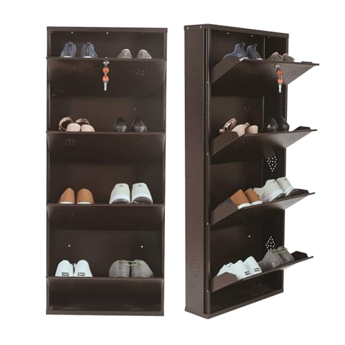 AAVATAR 4 Door Brown 21 Inch Wall Mounted Modern Shoerack Metal S...