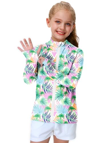 Image of AOBUTE Unisex Kids Zipper Rash Guard Boys UPF 50+ UV Protection Sun Shirt with Thumb Hole 3-12 Years