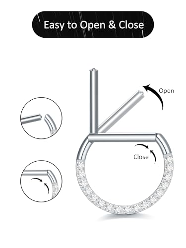 Oveta Titanium D Shaped Nipple Rings 14G for Nipple Piercing Jewelry Higned Segment Clicker Ring Hoops 11mm 12mm 14mm for Women Men, Silver Gold Black, 2PCS4