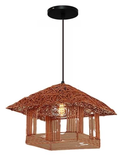 Lámpara de techo de mimbre artesanal con cable ajustable y toma E27 para iluminación de interior 2