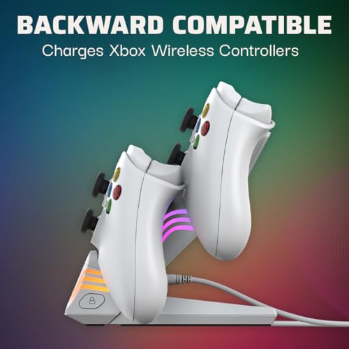 Image of PDP Afterglow Wave Dual Charger for Xbox Series X|S, Xbox One Controllers | Customizable RGB Lighting, Charges 2 Controllers, Rechargeable 40-Hr Battery, Licensed for Xbox, White