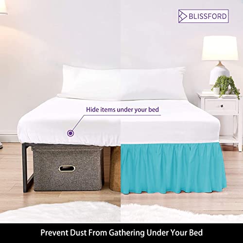 Ruffled Bed Skirt With Split Corners - Twin, Aqua, 18 Inch Drop Cotton Blend Bedskirt (Available In And 16 Colors) - Blissford Dust Ruffle. #TOP3