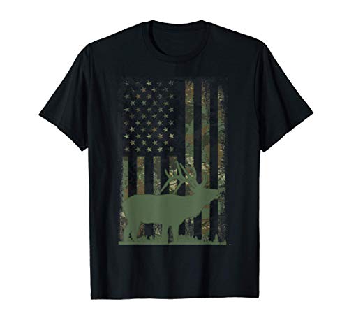 Camo American Flag Elk Hunting Gift Men Hunter Camouflage T-Shirt
