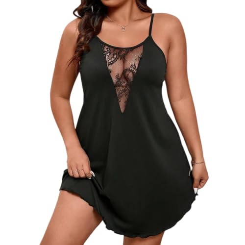 Nuisette sexy grande taille en dentelle douce à fines bretelles