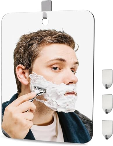 FeiOne Rasierspiegel Dusche, 25cm×20cm Reisespiegel, Rahmenloser Duschspiegel, Kinderspiegel,Rasieren Spiegel, Camping Spiegel Inkl.3 Klebehaken Zum Aufhängen