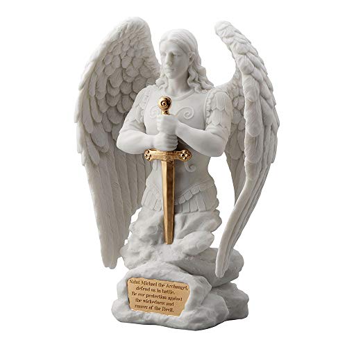 Estatua Ángel San Miguel Blanco Mármol Resina 9.1 pulg miniatura 3