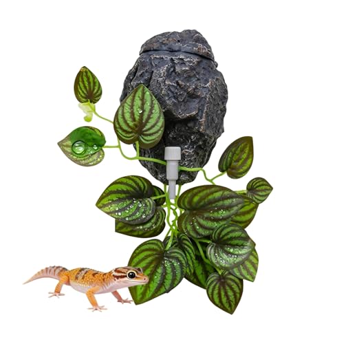 Reptile Water Dish with Dripper Adjustable Wall-Mounted Water Bowl for Terrarium Humidity Control - Natural Rock Decor Feeding & Watering Dish for Gecko Lizard Snake Frog & Small Reptiles