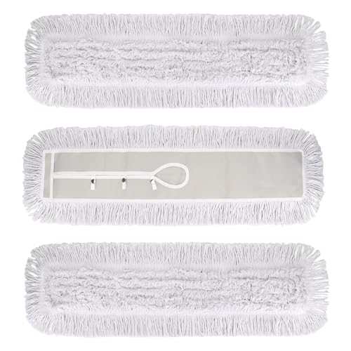 Image of 36 Inch Dust Mop Head: Replacement Medium Washable Commercial Mop Head Sweeper and Janitorial Replacement with Botton (White - 36 Inch, 3 Pack, Botton)