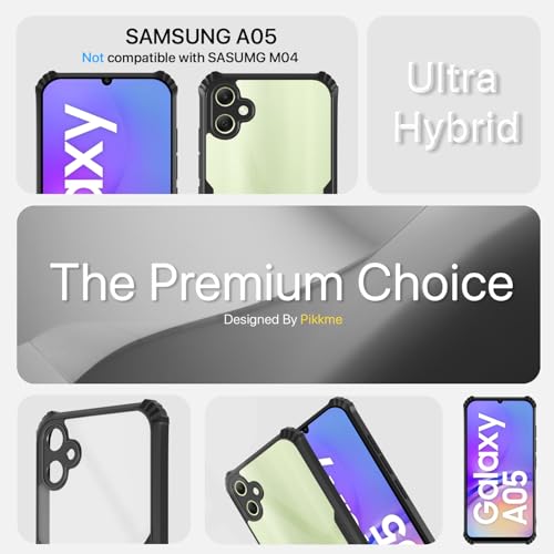 Image of Outlouders Back Cover for Samsung Galaxy A05 | Ultra Hybrid Transparent | Full Camera Protection | Raised Edge | Crystal Clear Bumper Case (Black)