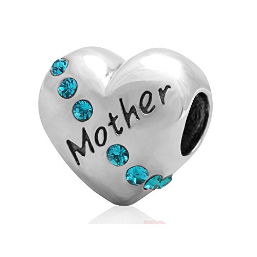 The Kiss December Birthday Gift Simulated Topaz Color CZ 925 Sterling Silver Bead Fits European Charm Bracelet (Love Mother Heart)