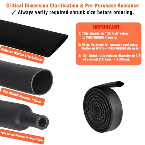 12 inch127mm heat shrink tubing - 10 ft 31ratio waterproof heat shrink tubing1234 pre-shrink diameter01734 shrunk adhesive lined dual wall adhesive shrinkable wire wrap tube