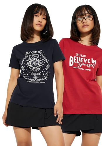 Image of Max Women's Cotton Regular Fit URB N Graphic Printed T-Shirt - Pack of 2