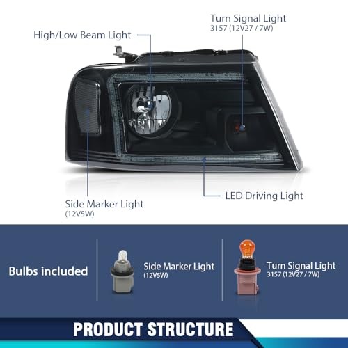 Image of PIT66 LED Headlights Assembly Fit 2004-2008 F150, 06-08 Lincoln Mark LT