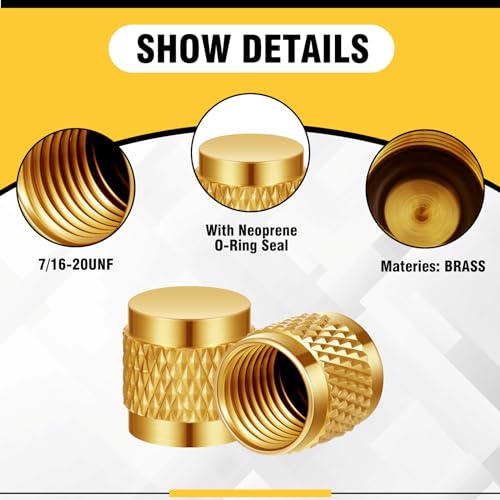 Image of Yaocom 25 Pcs 1 /4 Flare Brass Valve Cap HVAC Tool Bulk Round Compression Cap W /Neoprene Pipe O Ring Seal Refrigerant Locking Caps Plumbing Factories Supply
