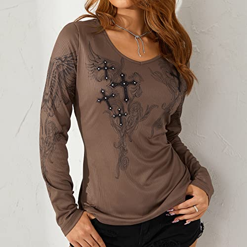 Image of Grunge Clothes for Women Y2K Tops Long Sleeve Fairy Grunge Aesthetic Shirts Teen Girls Vintage Graphic Tees Fall