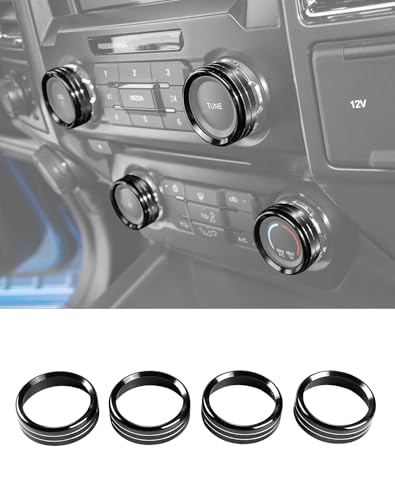 for F150 4pcs Air Conditioner AC Volume Switch Knob Ring Button Trim Cover for Ford F150 XLT 2015 2016 2017 2018 2019 2020, Black