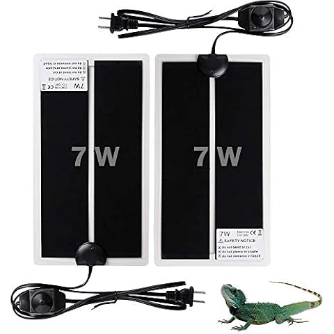 KABASI 2PCS Reptile Heating Mat, Waterproof Reptile Heat Pad Under Tank Terrarium with Temperature Control, Safety Adjustable Reptile Heat Mat for Turtle, Tortoise, Snakes, Lizard, Gecko, 7W Cover